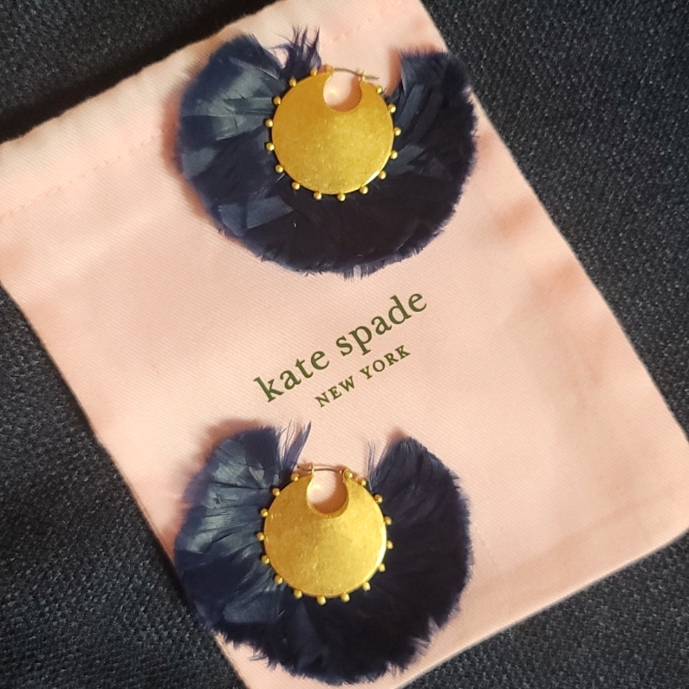Authentic Kate Spade In Full Feather Hoops - Picture 1 of 7